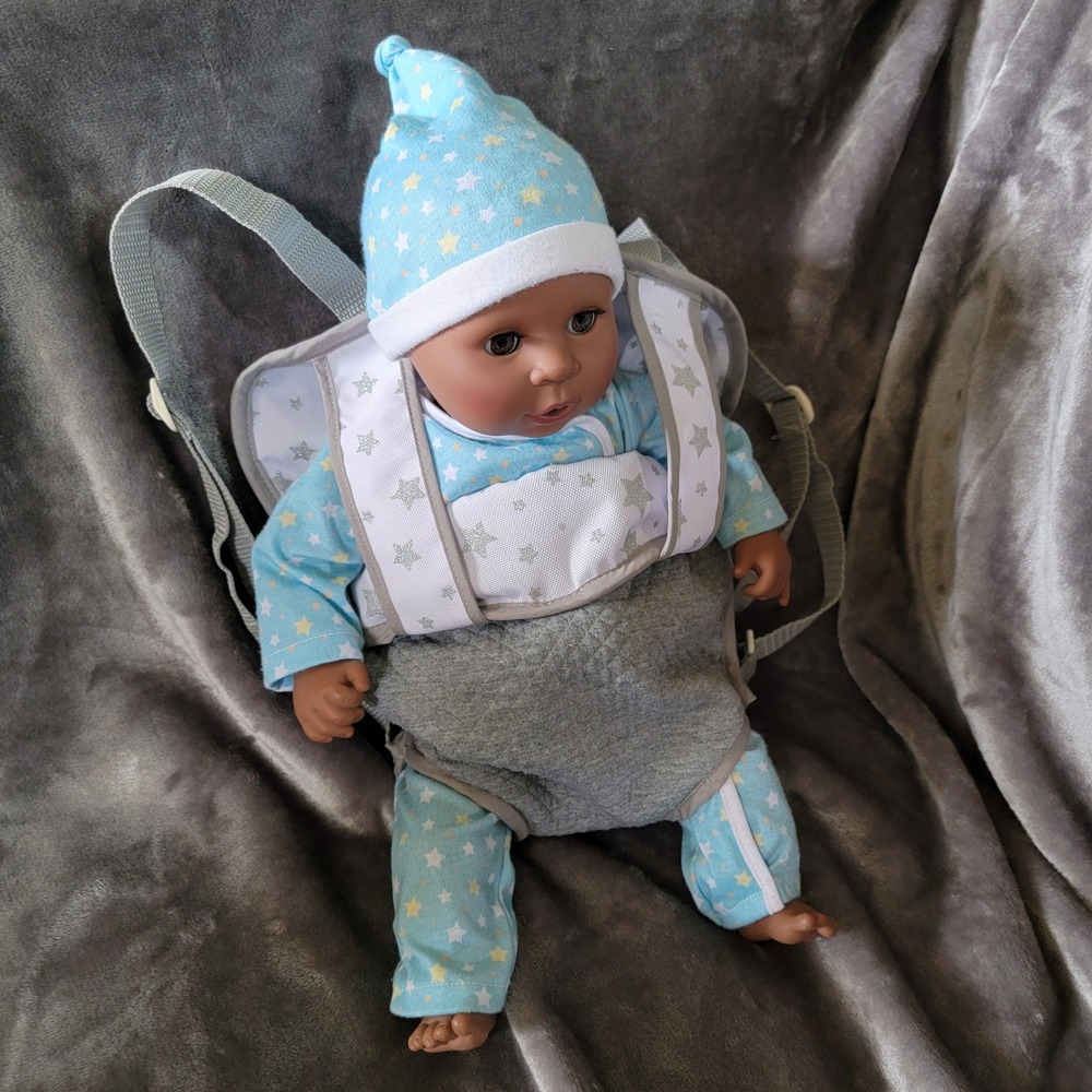 Bundle- Melissa & Doug Mine to Love Tyler doll 15in Blue Excellent with Carrier